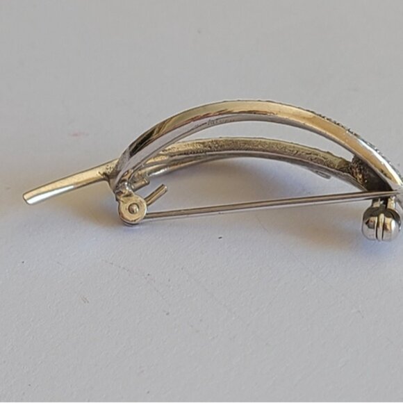 Vintage Boho Art Deco Sterling Silver Marcasite Crystal Brooch - Picture 4 of 5